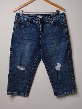 Denim Capri Jeans Wide Leg Cropped Stretch Distressed Cleo Size 12 Petite